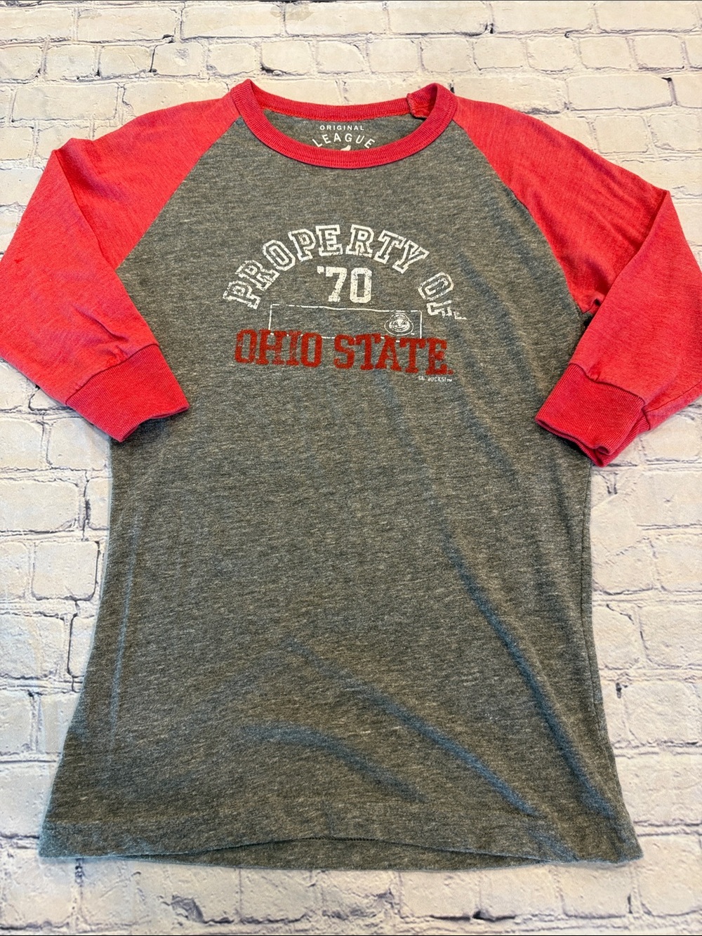 Ohio State Grey & Red Women’s Raglan Long Sleeve Tee | Large | EUC